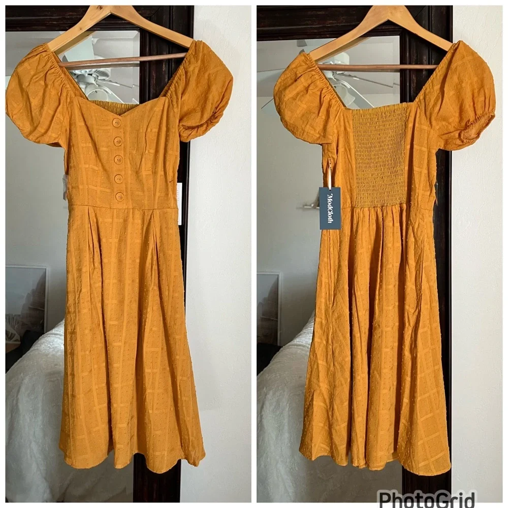 ModCloth Puff Sleeve Fit Flare Dress NEW - Picture 2 of 2